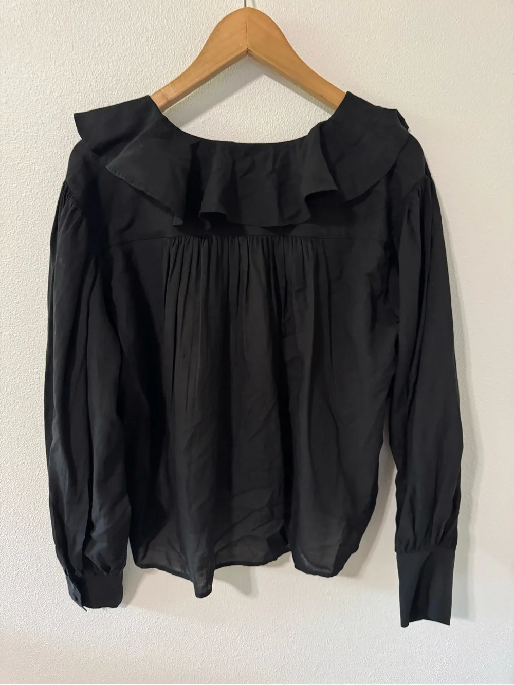 Madewell Ruffled Pintucked Long Puff Sleeve Blouse Black Lightweight 2025-S